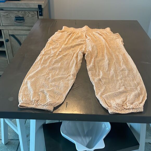 Aerie peach high waisted balloon pants with brown dots and pockets SZ large - Picture 9 of 9